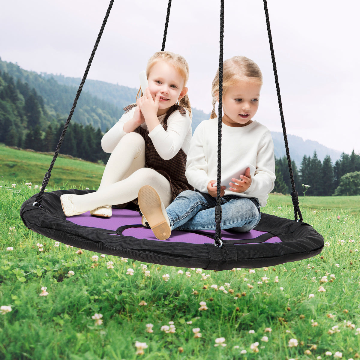 ZenSports 40'' Kids Flying Saucer Swing with Swing Stand Set 440lbs Heavy-Duty Frame Outdoor Fun Green