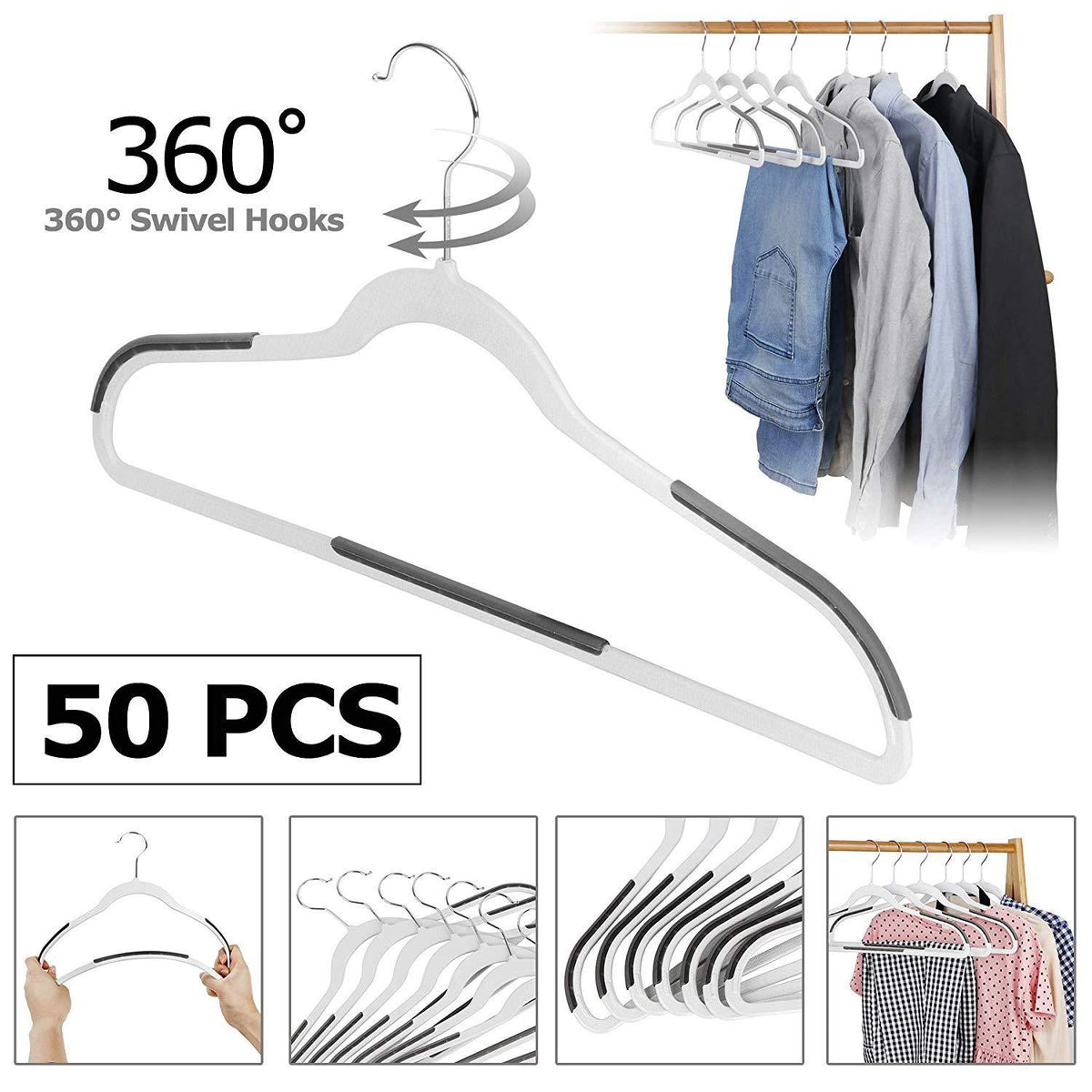 ZENY 100-Pack White Plastic Hangers for Clothes Space Saving Clothing  Hangers, Long Lasting Clothes Hangers
