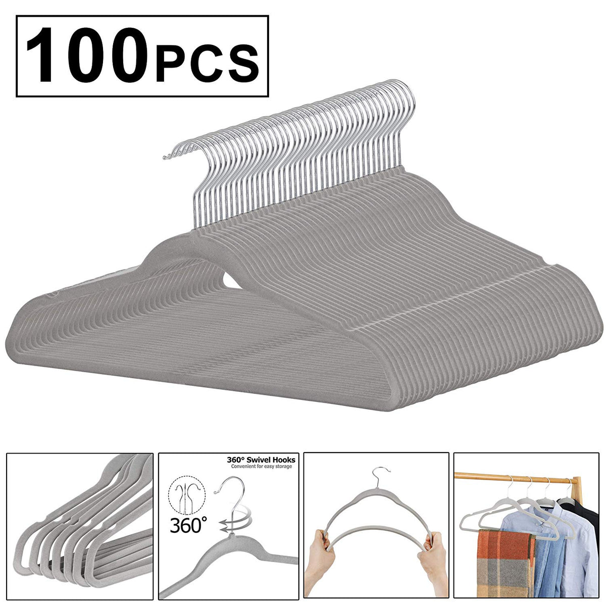 ZENY 100-Pack White Plastic Hangers for Clothes Space Saving Clothing  Hangers, Long Lasting Clothes Hangers