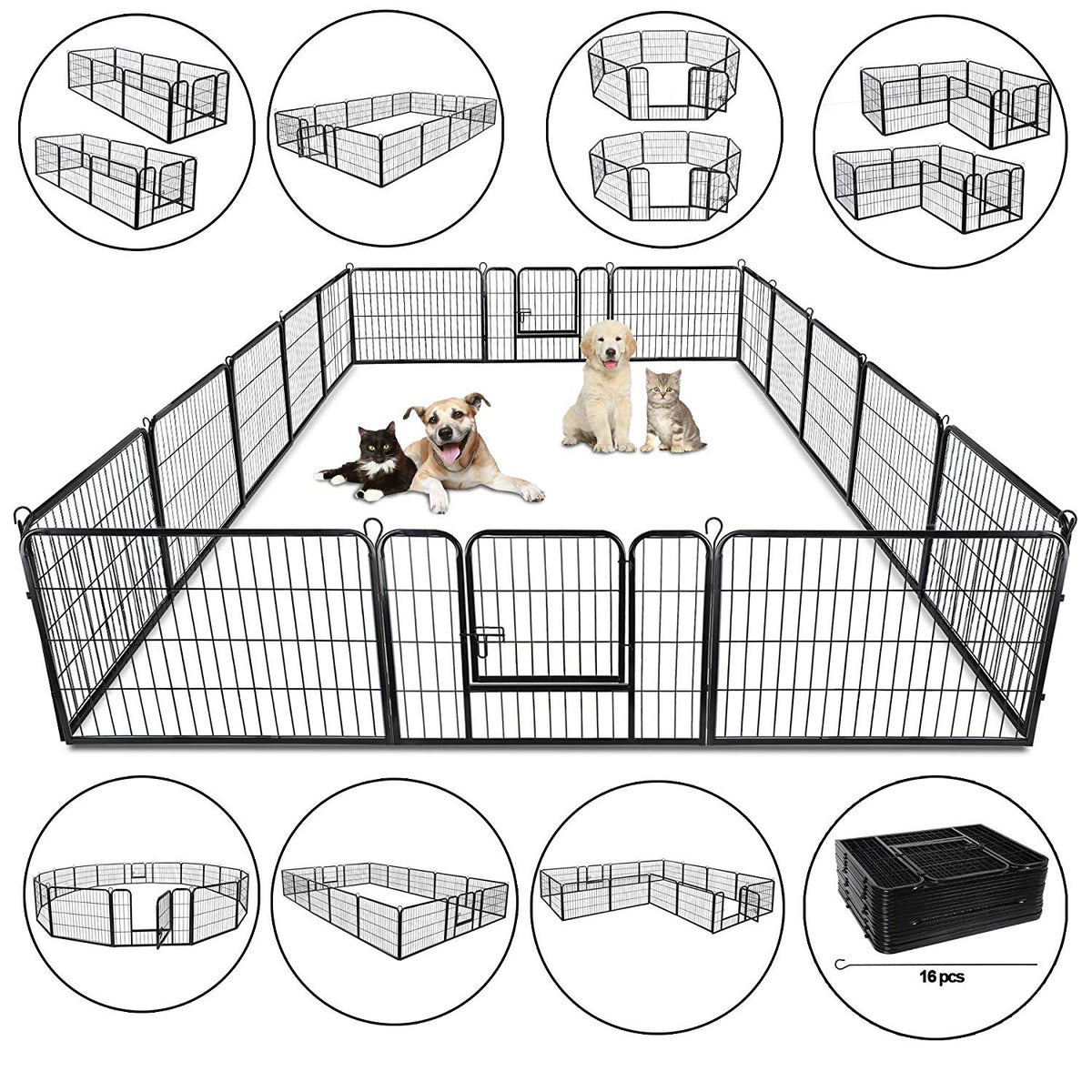 ZENY™ Foldable Metal Pet Playpen 16 Panels Exercise Puppy Fence