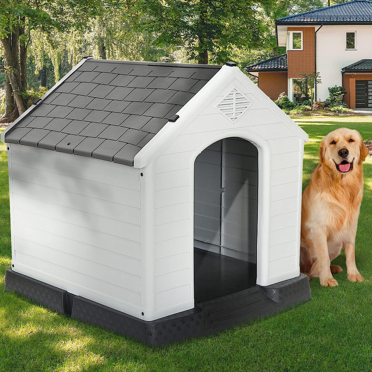 ZENY™ Plastic Dog House Indoor Outdoor Dog Kennel for Large Dogs, Pet ...