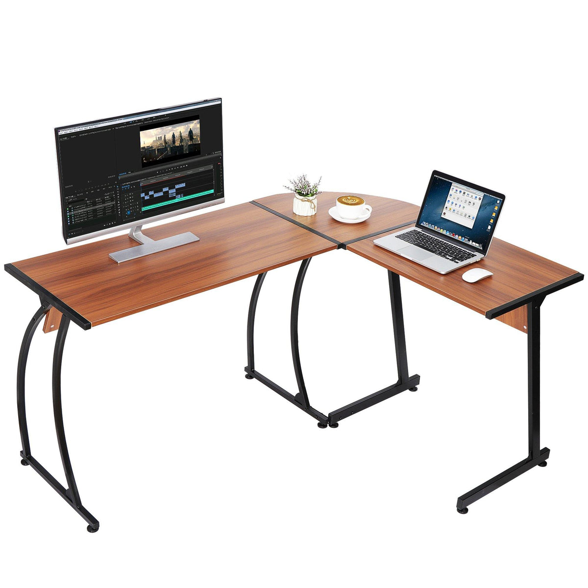 ZENY™ L-Shaped Corner Desk Computer Gaming Desk - Modern Home PC Table ...