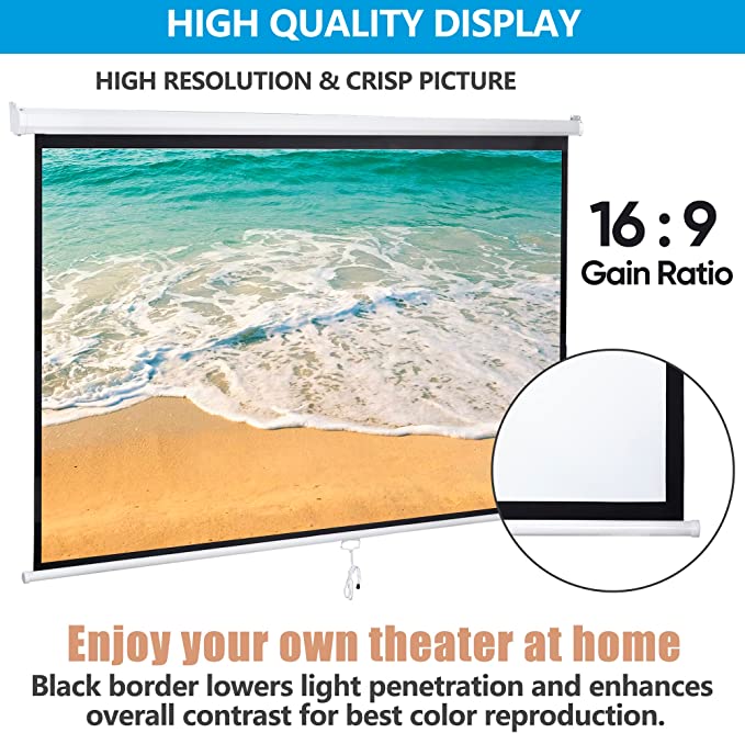 ZENY™ 80'' 16:9 HD Projection Screen Foldable Anti-Crease Portable Pro ...