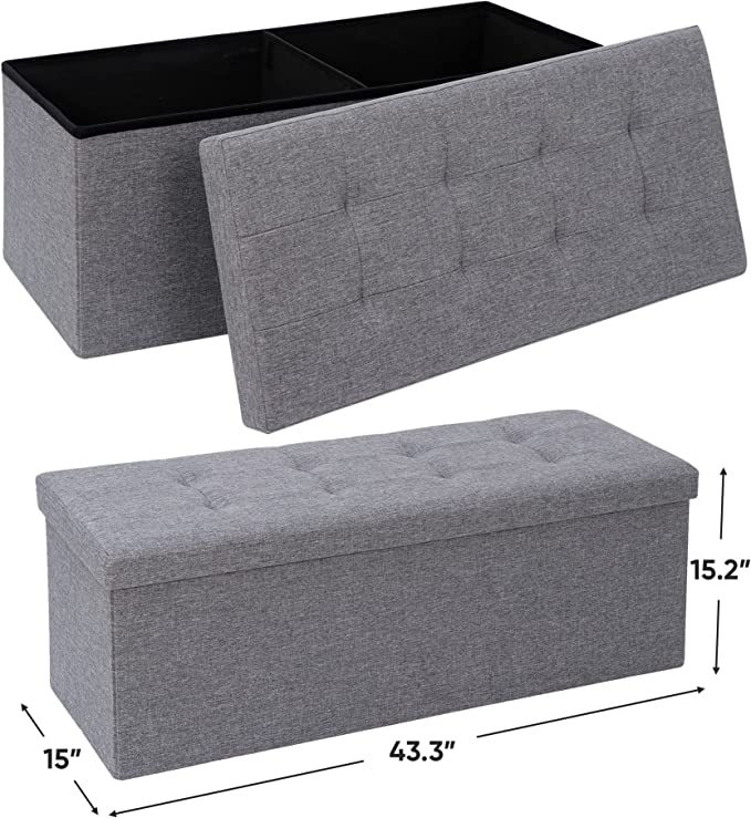 Zeny™ 43 Inches Storage Ottoman Bench Folding Footrest With Padded Sea